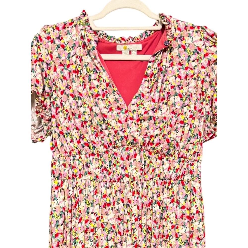 Boden Pink Floral Short Sleeve V-Neck Jersey Maxi Dress Women's Size US 8 UK 12 - Picture 3 of 5